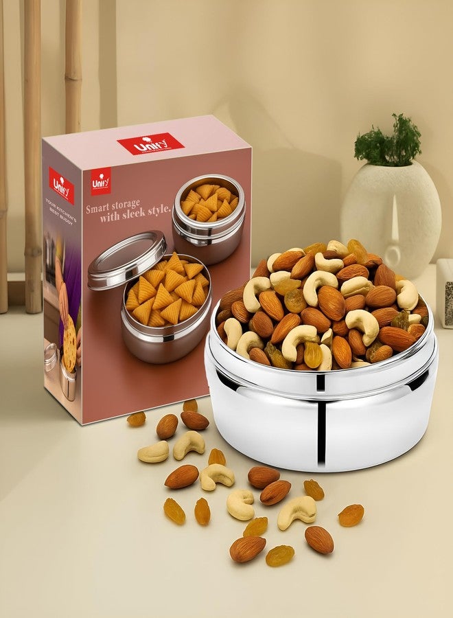 Unify 2 Pieces Stainless Steel Flat Storage Container Set with See-Through Lid | (1 Ltr & 1.2 Ltr) | Puri Dabba | Airtight Multipurpose Kitchen Canisters - Image 3